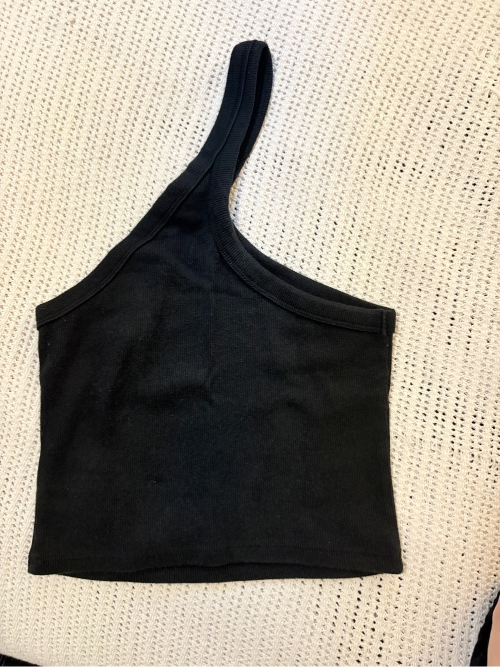 A&F One-Shoulder Black Ribbed Crop Top - Women
